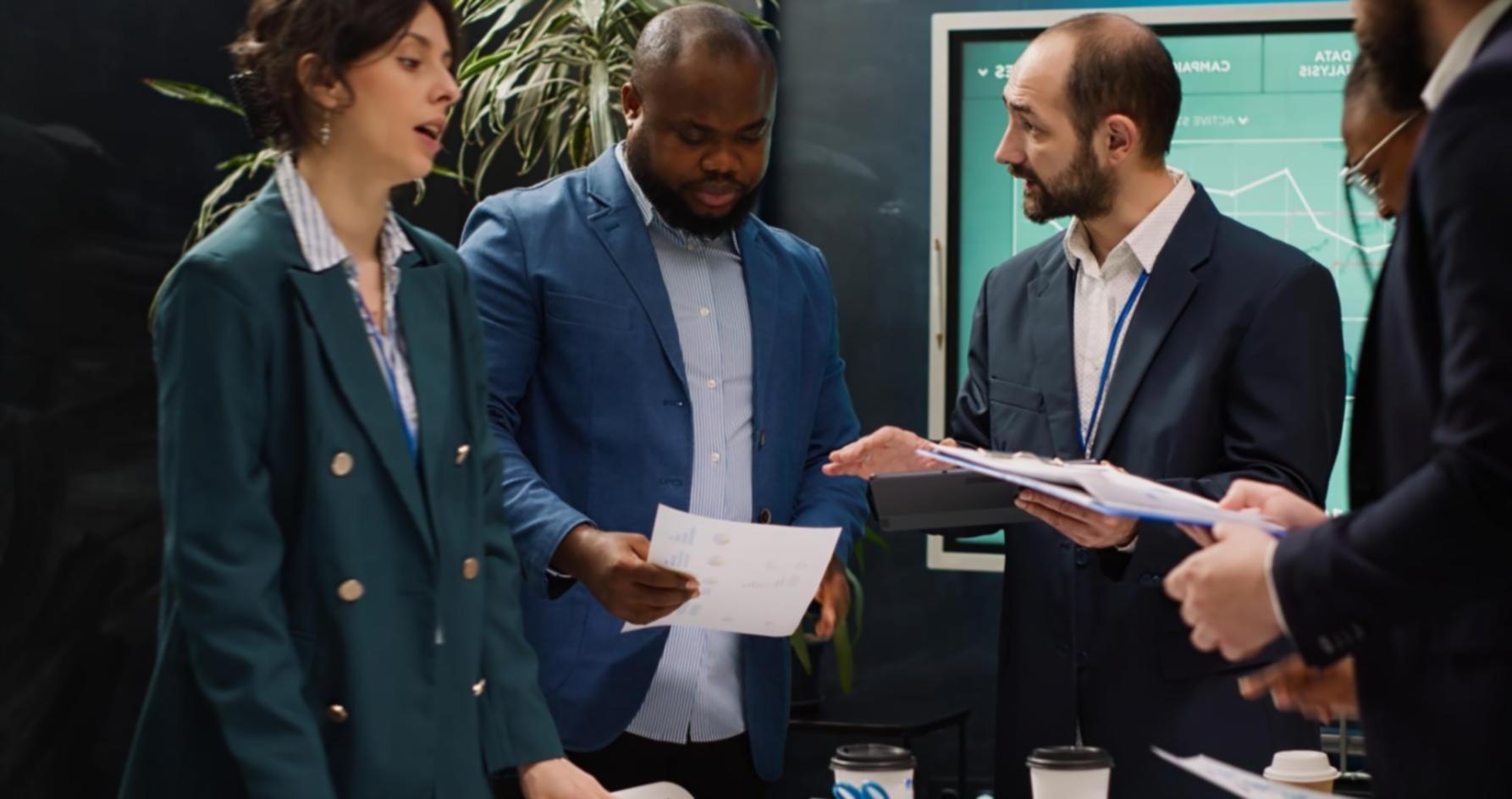 Professional team meeting discussing financial strategies